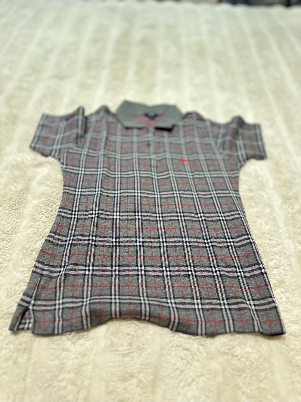 Jack & Jones Grey Plaid Polo with Red Windowpane